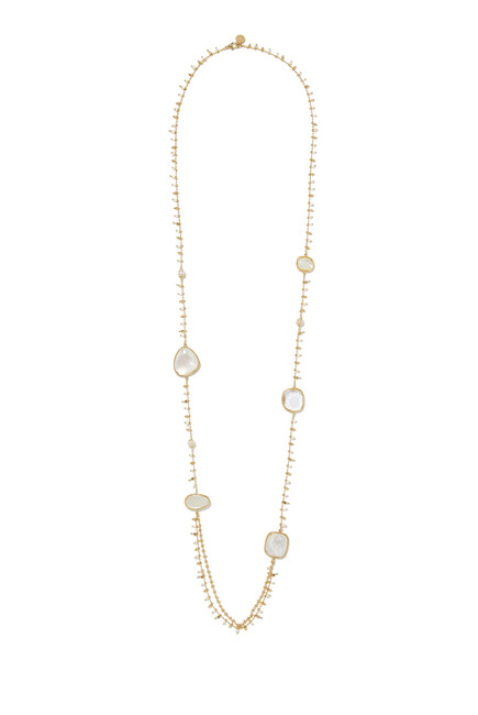 Serti Poncherie Long Necklace, 24k Gold-Plated Brass & Mother of Pearl